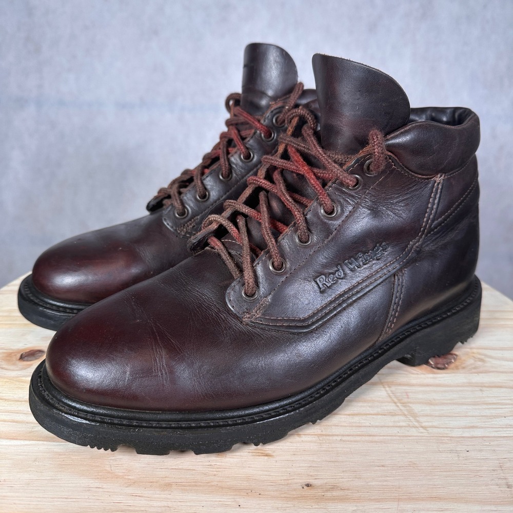 Red Wing Leather Work Boots Mens Size 9.5 Brown Good Lug Sole Lace Up